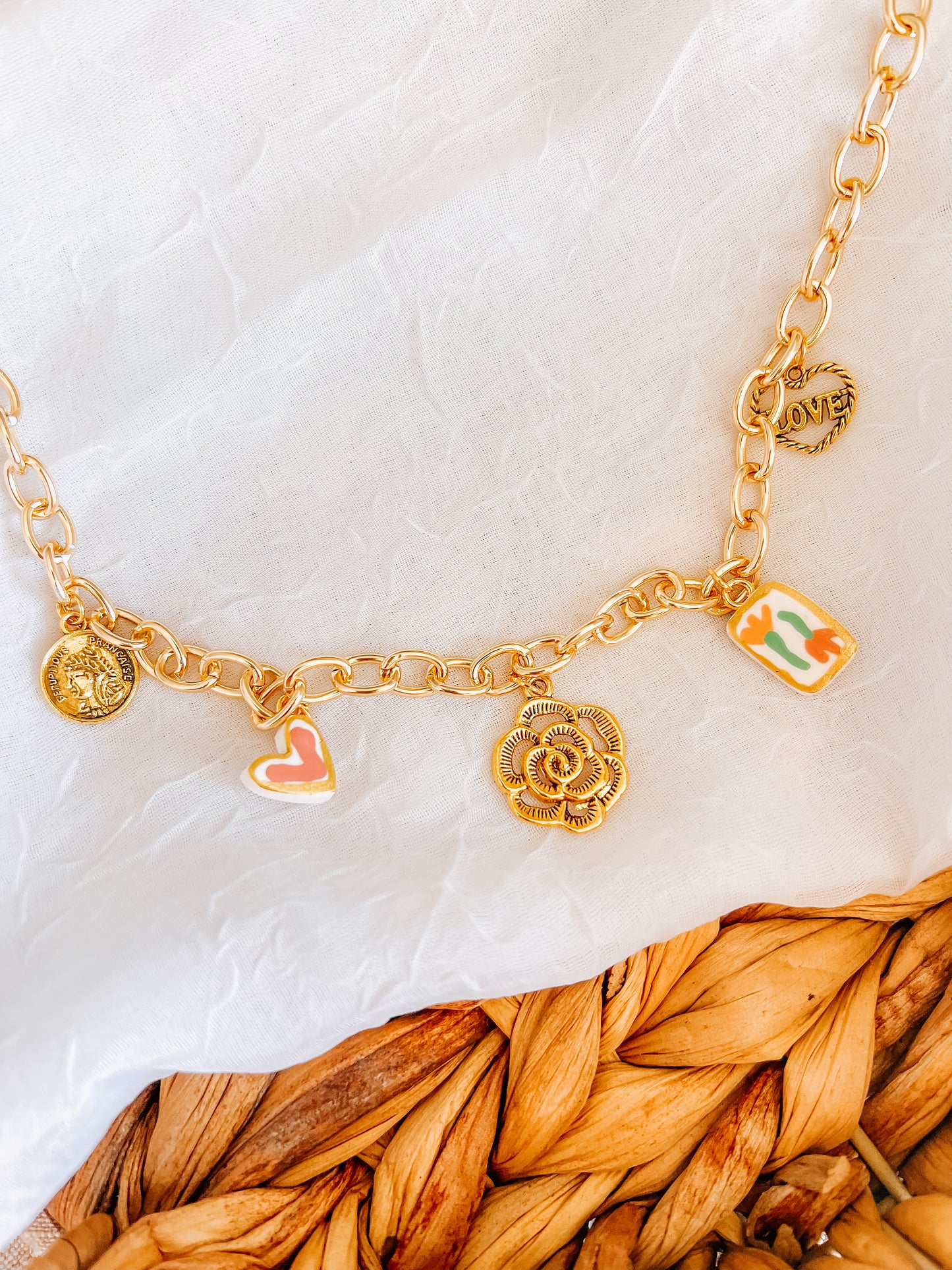 Rose Charm Necklace - Chunky Chain