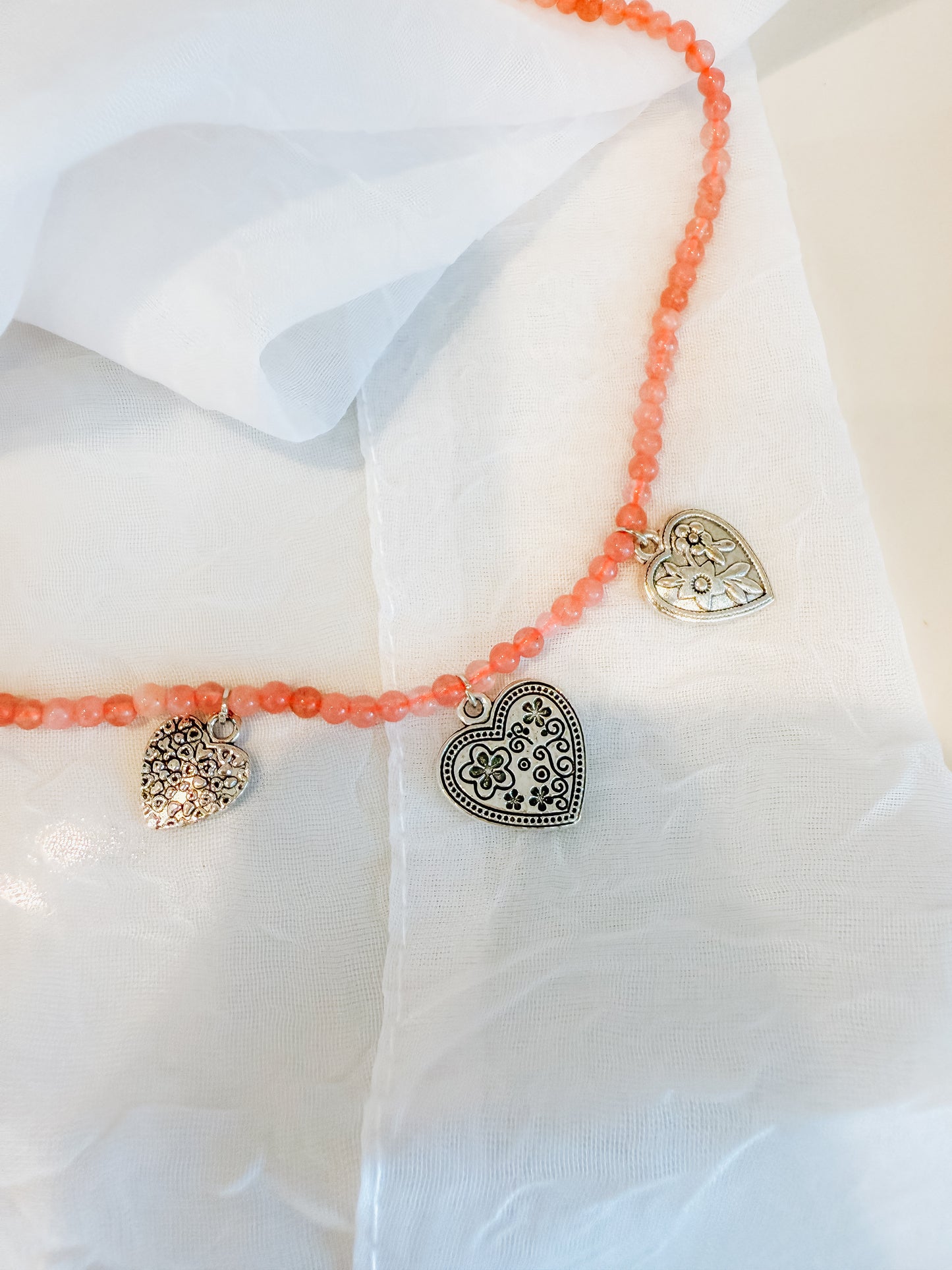 Beaded Pink Heart Charm Necklace 2