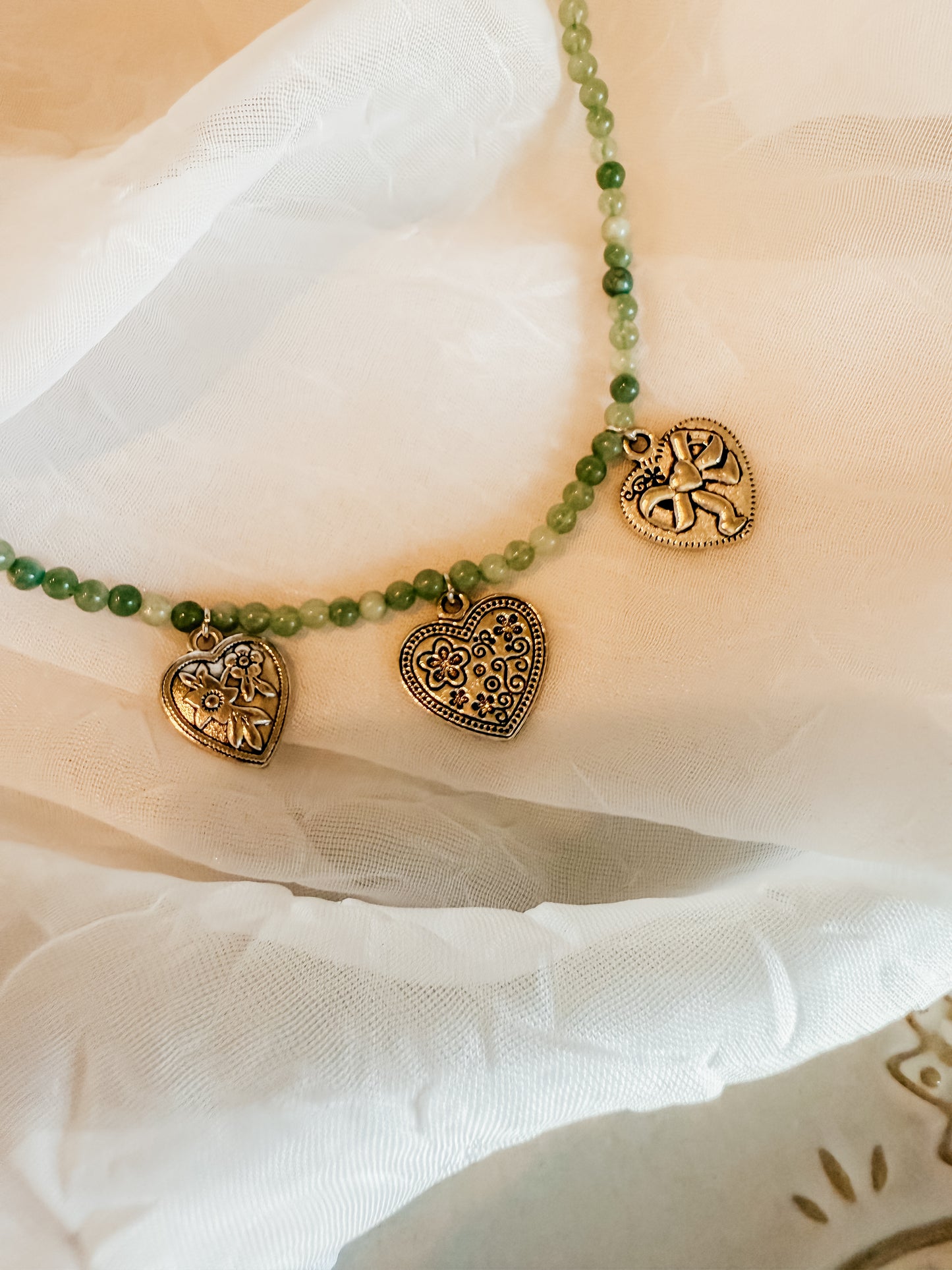 Beaded Green Heart Charm Necklace