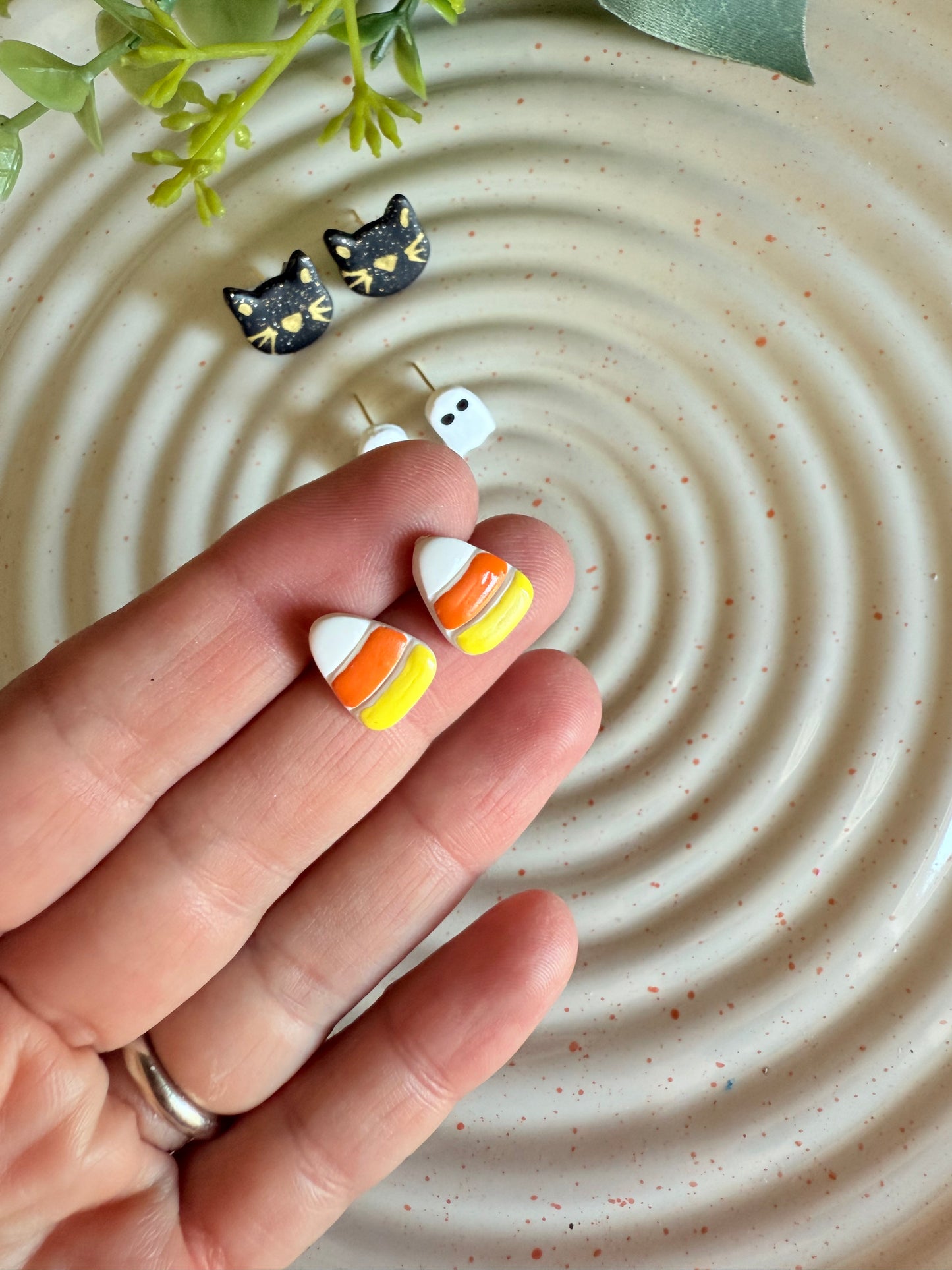 Spooky Cat, Ghost, Candy Corn Studs