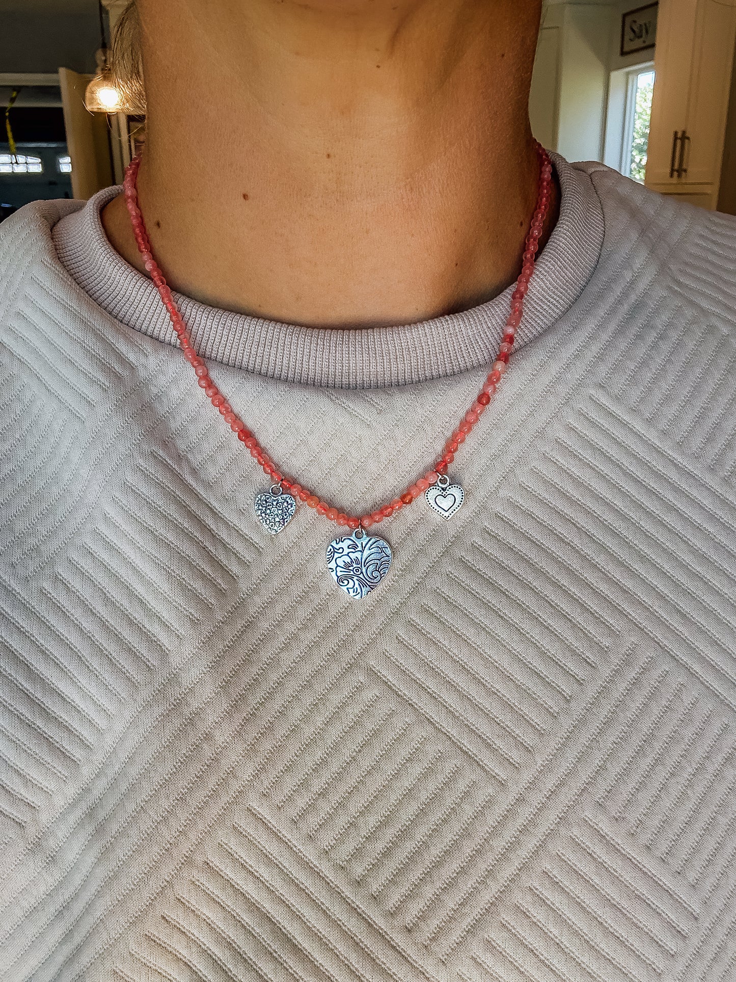 Beaded Pink Heart Necklace 1