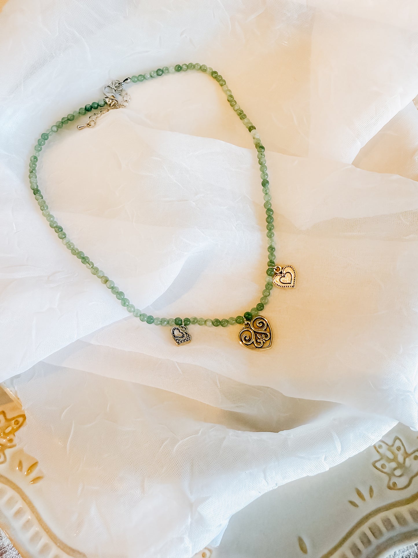 Beaded Green Heart Charm Necklace 1