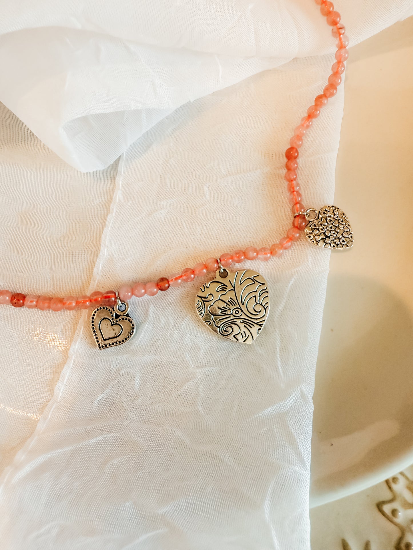 Beaded Pink Heart Necklace 1