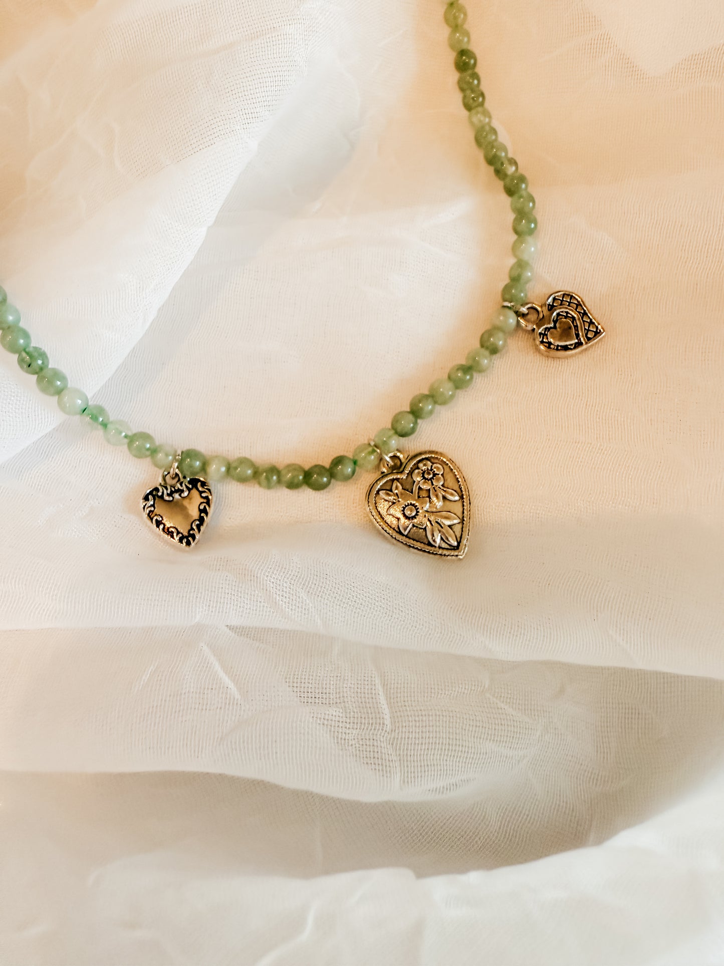 Beaded Green Heart Charm Necklace