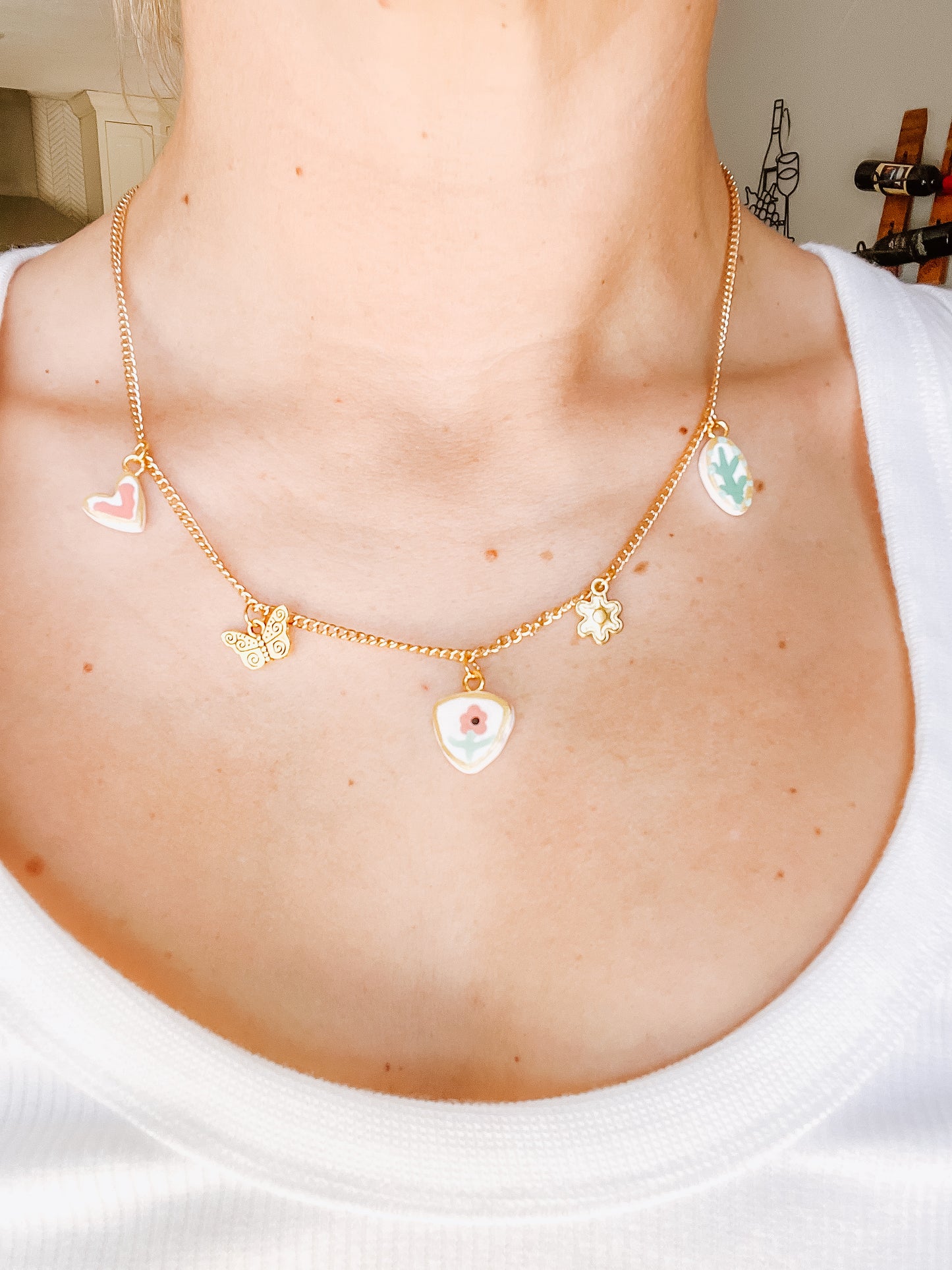 Pink Flower Charm Necklace - Small Chain