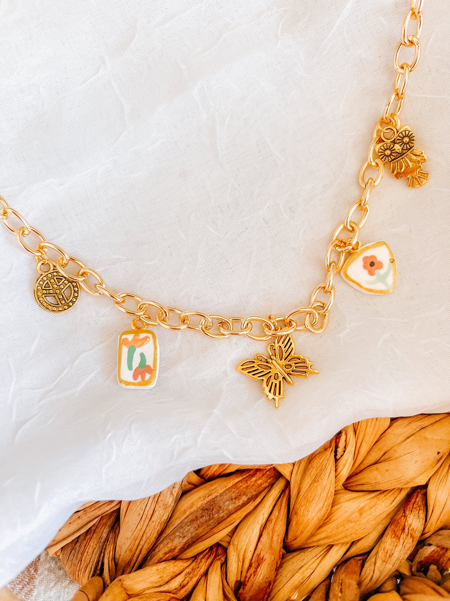 Butterfly Owl Charm Necklace - Chunky Chain