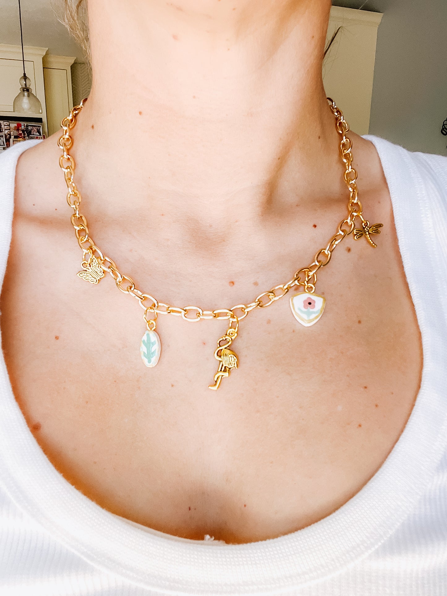 Flamingo Charm Necklace - Chunky Chain