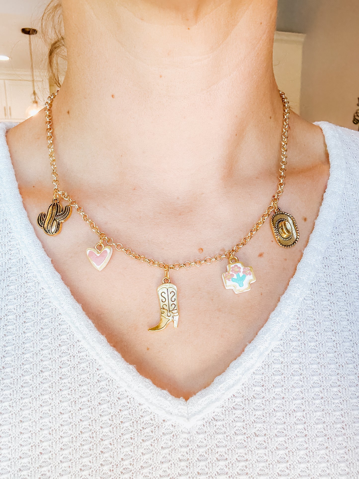 Cowboy Boot & Heart Charm Necklace
