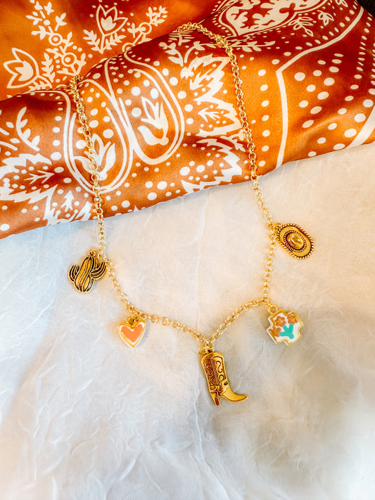 Cowboy Boot & Heart Charm Necklace