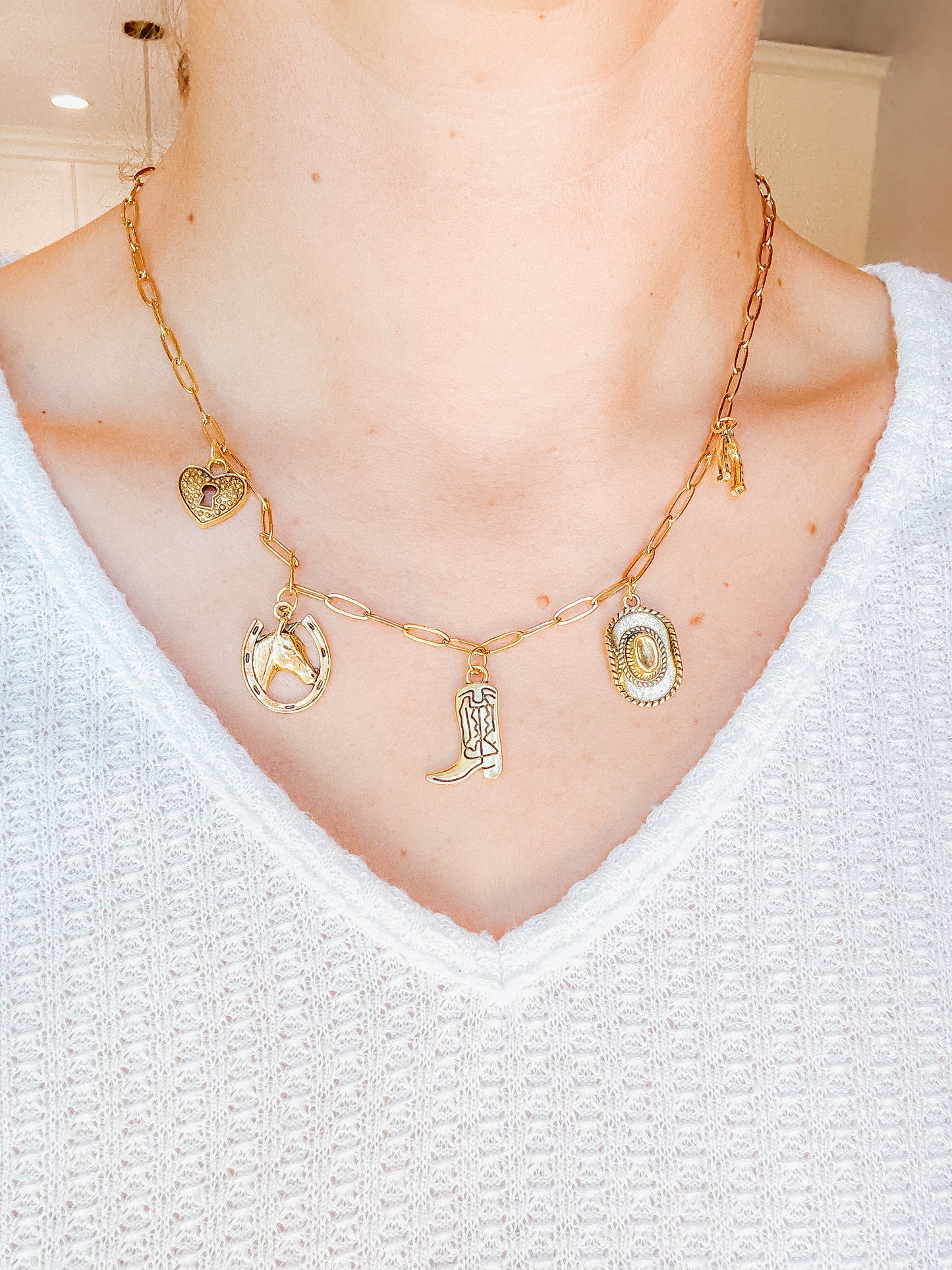 Cowboy Boot & Hat Gold Charm Necklace