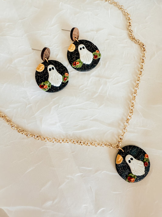 Ghost in the Flowers Earrings and Necklace