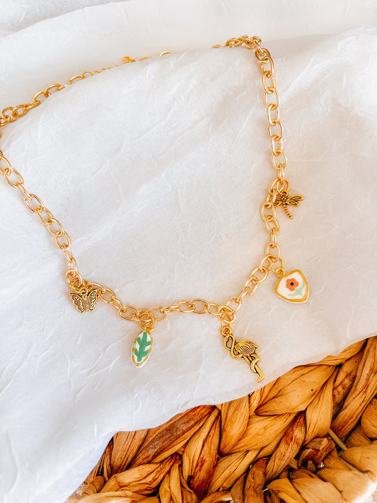 Flamingo Charm Necklace - Chunky Chain