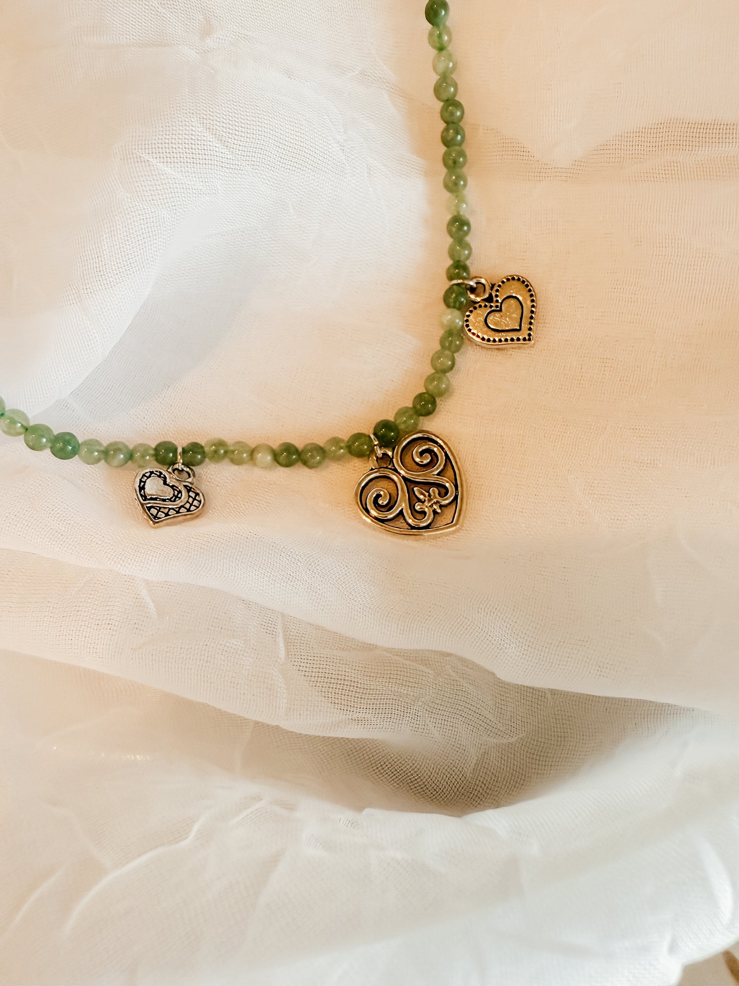 Beaded Green Heart Charm Necklace 1