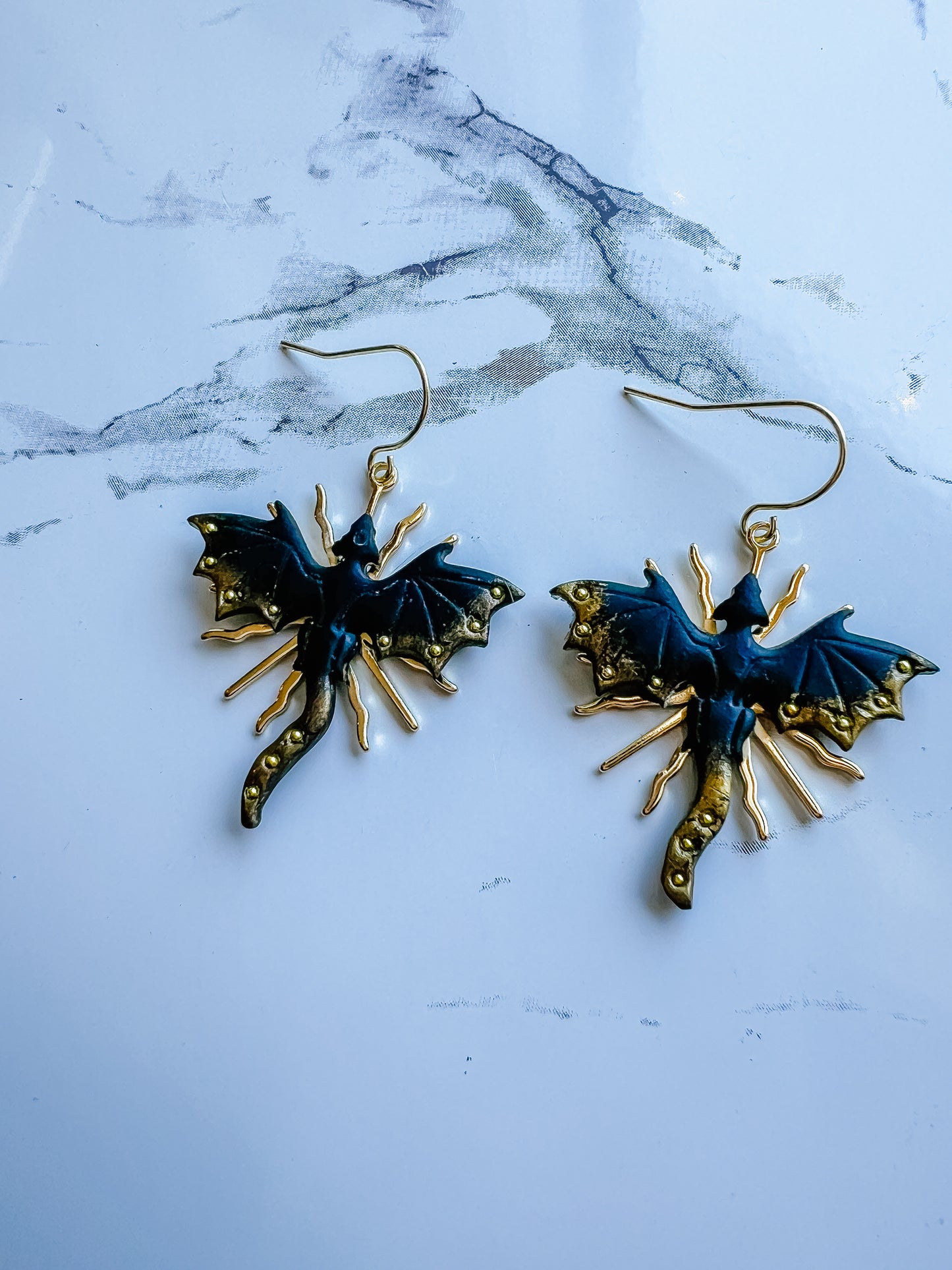 Golden Moon Sunburst Dragon Dangles