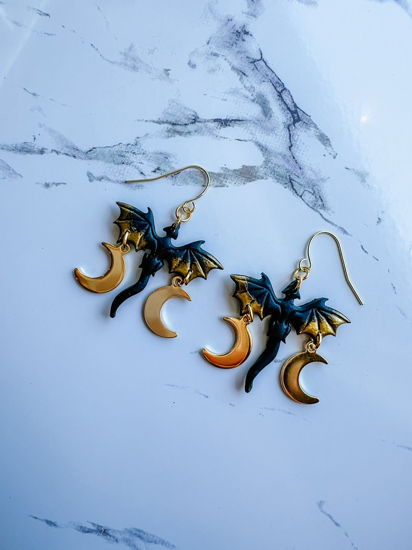 Golden Moon Sunburst Dragon Dangles