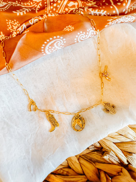 Horsey Cactus Gold Charm Necklace