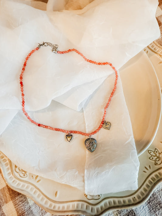 Beaded Pink Heart Charm Necklace 3