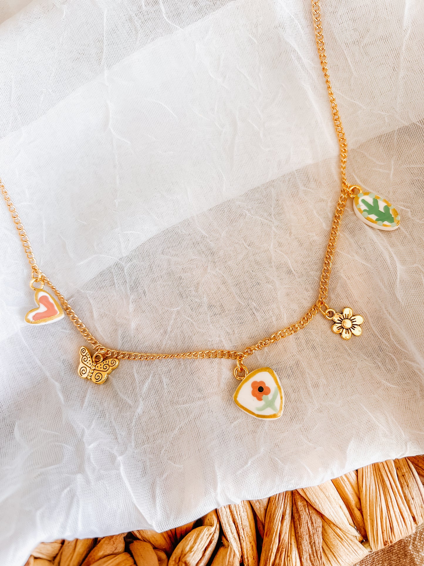 Pink Flower Charm Necklace - Small Chain