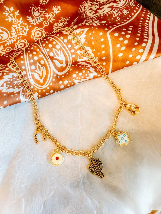 Cactus & Flower Charm Necklace