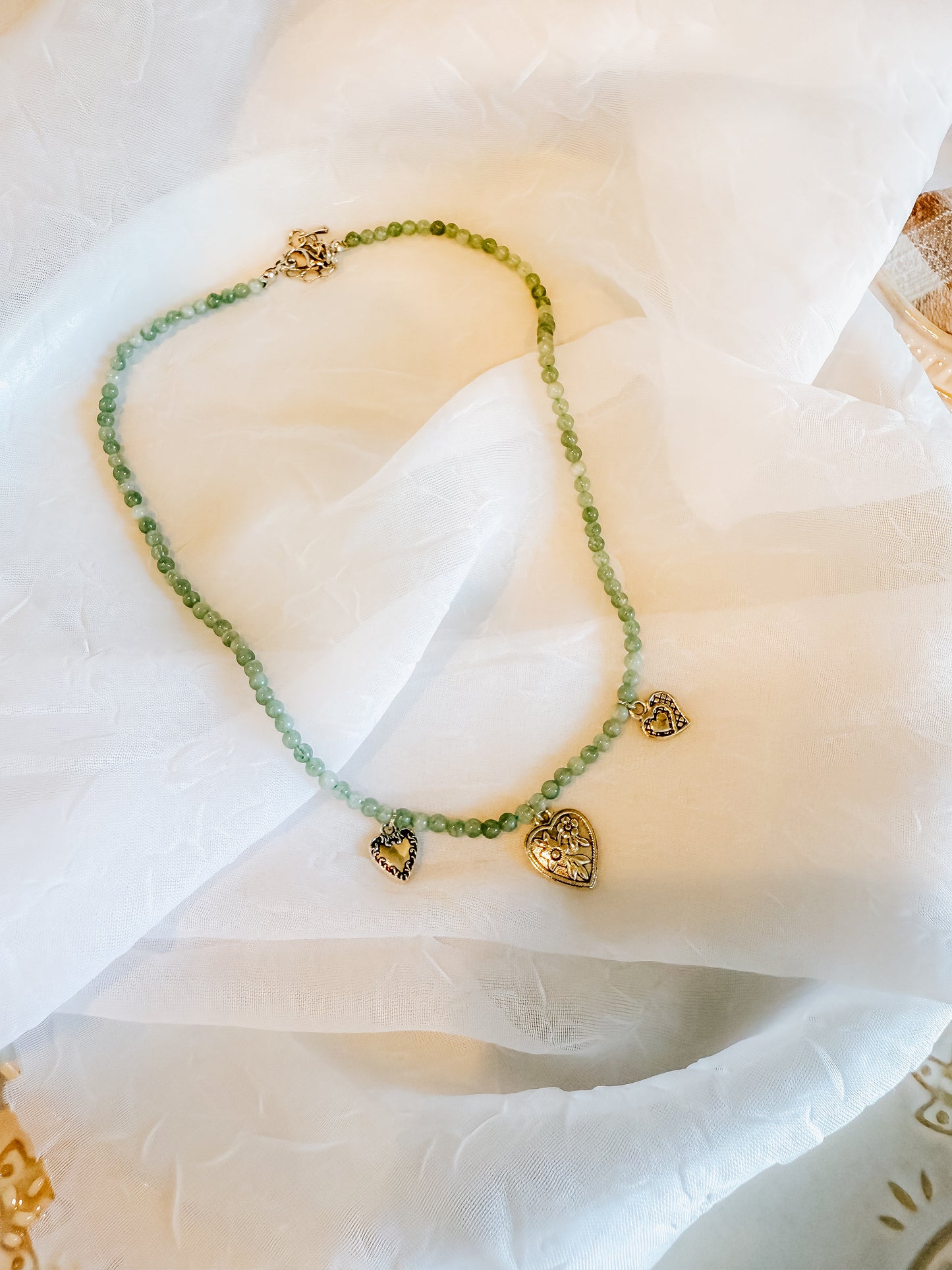 Beaded Green Heart Charm Necklace