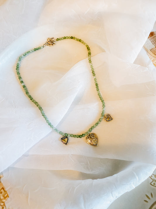 Beaded Green Heart Charm Necklace