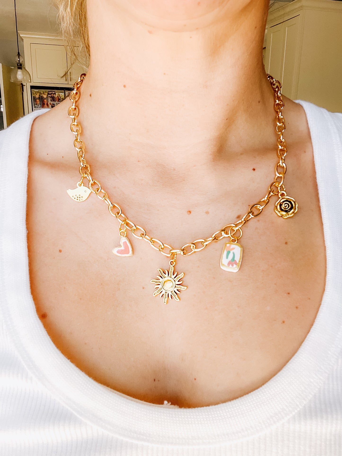 Sunburst Charm Necklace - Chunky Chain