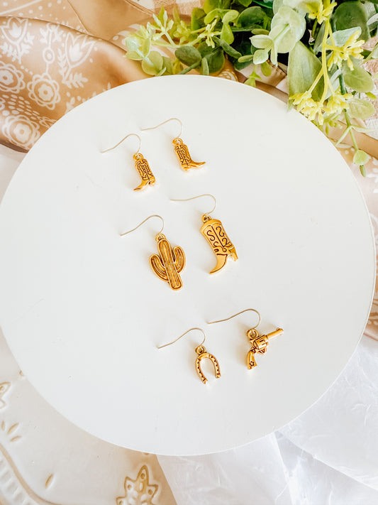 Minimalist Gold Charm Cowboy Earrings