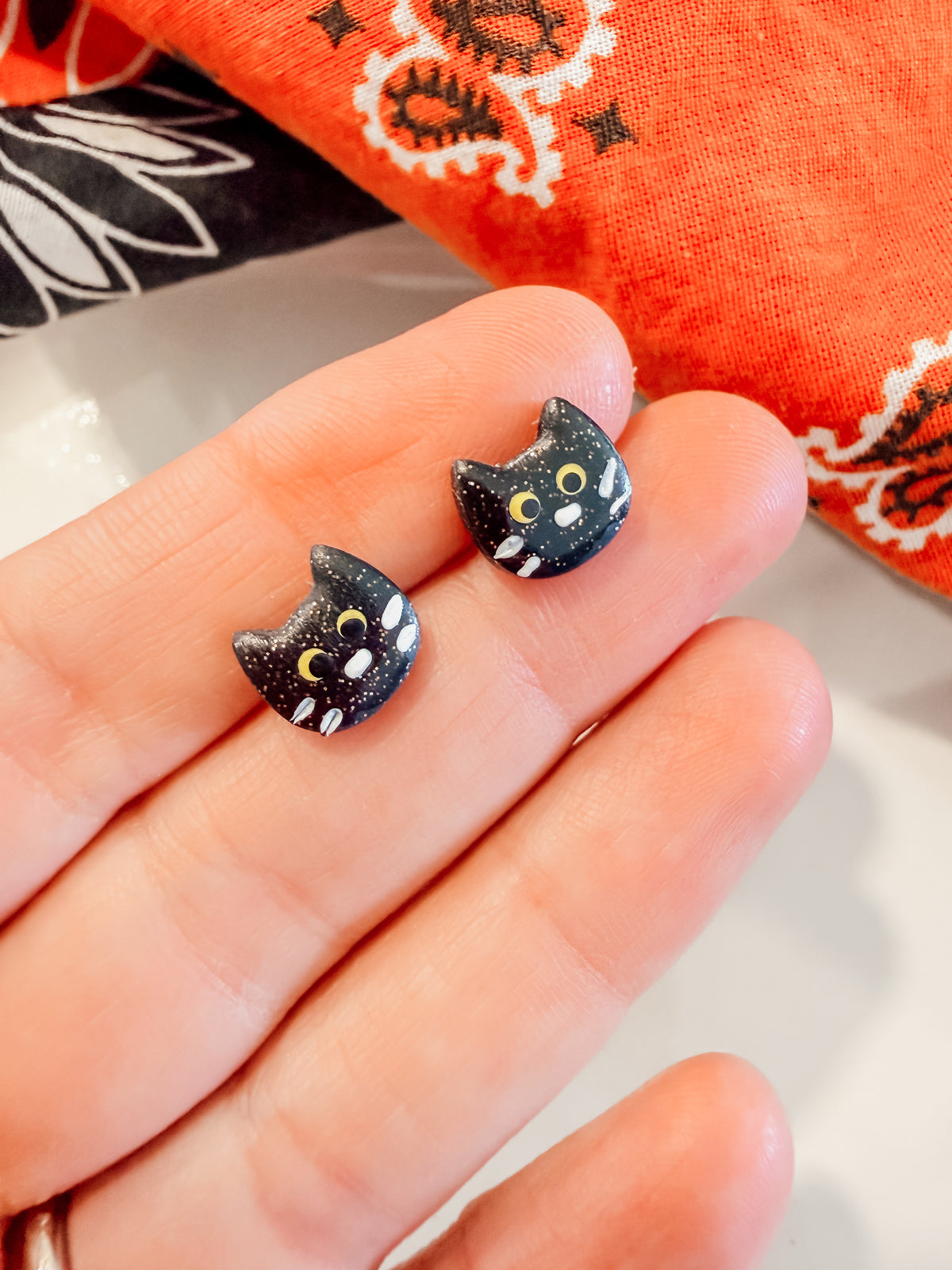 Mini Candy Corn, Pumpkin & Cat Halloween Studs