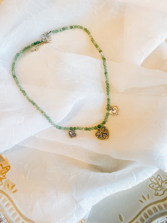Beaded Green Heart Charm Necklace 1