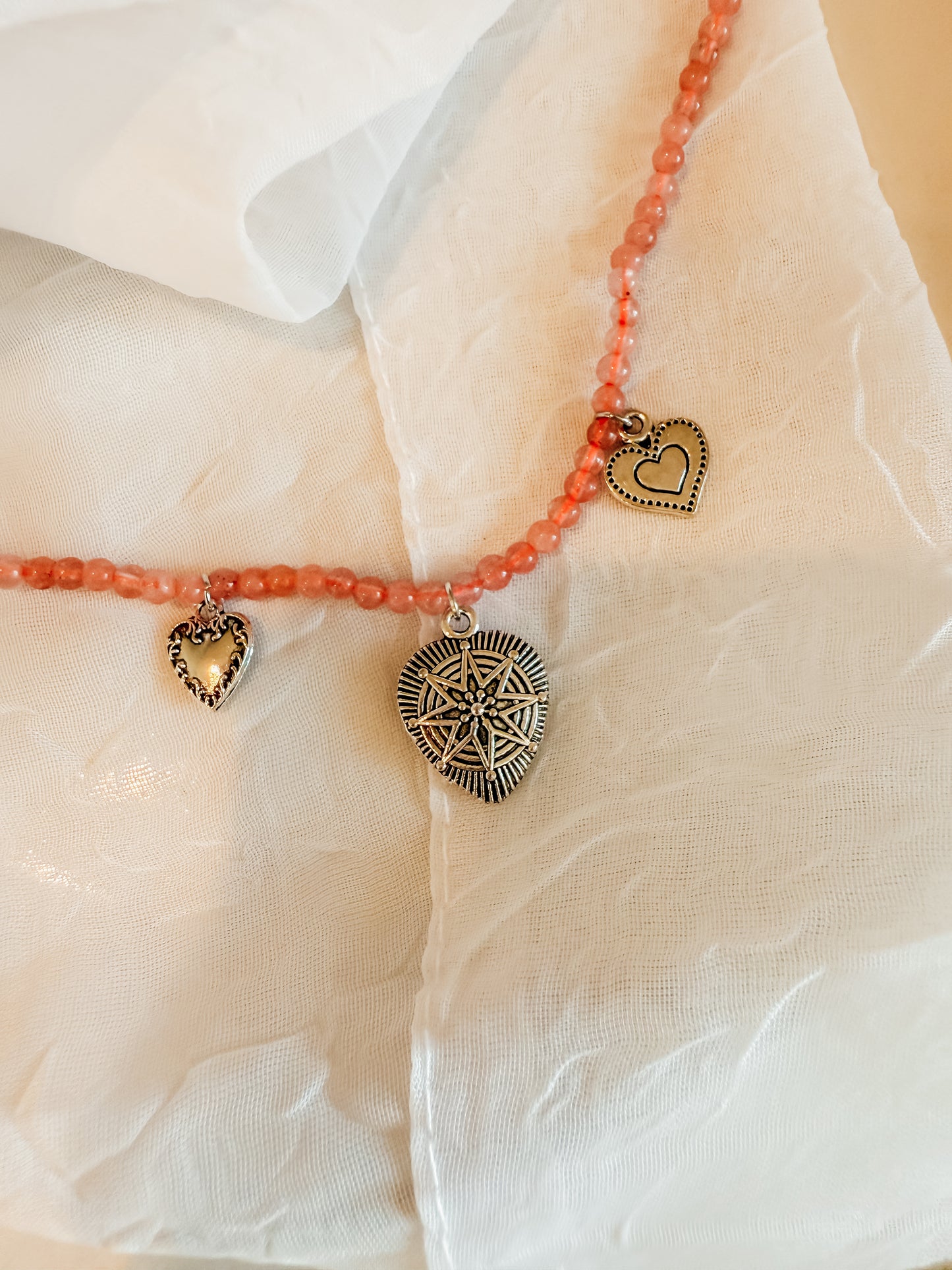 Beaded Pink Heart Charm Necklace 3