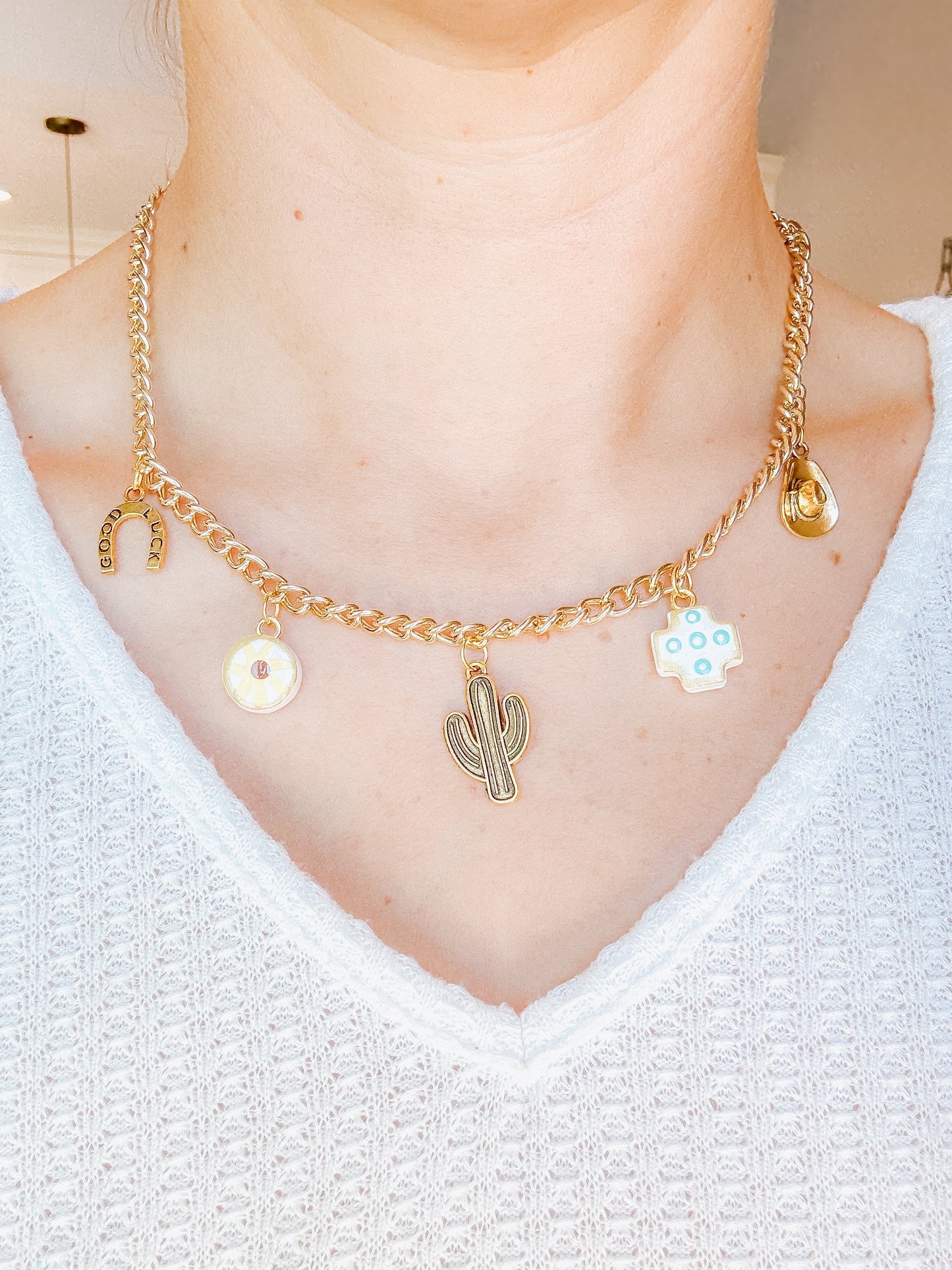 Cactus & Flower Charm Necklace