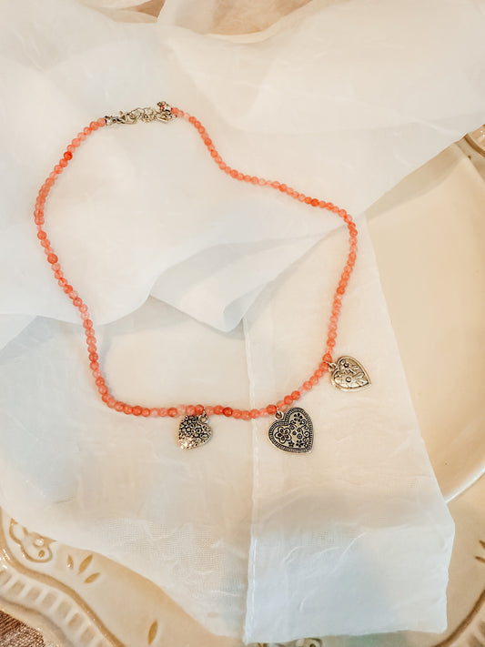 Beaded Pink Heart Charm Necklace 2