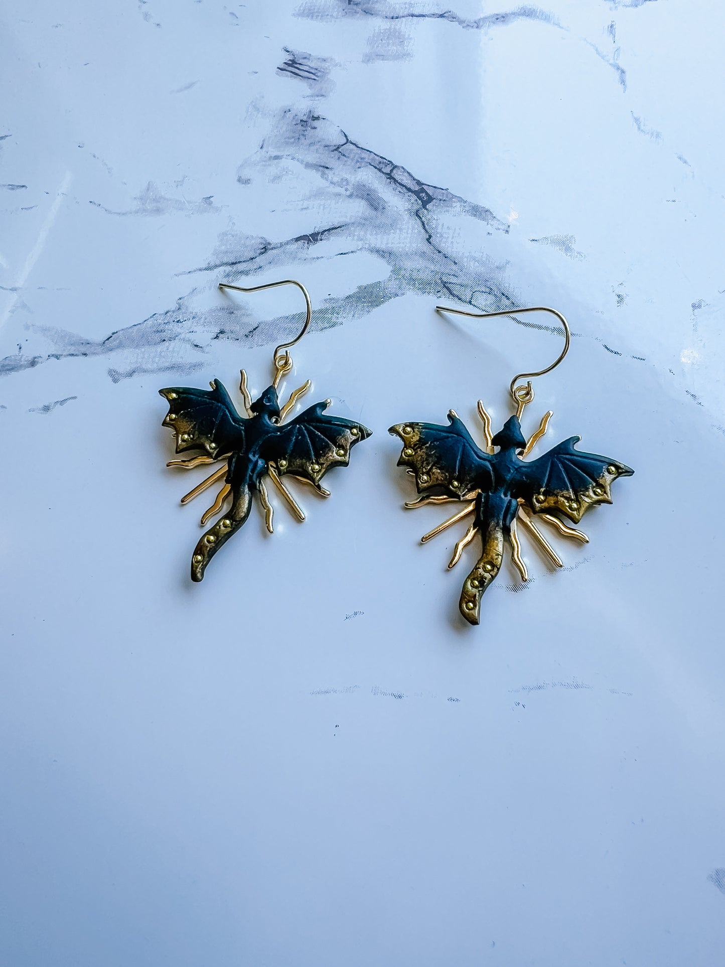 Golden Moon Sunburst Dragon Dangles