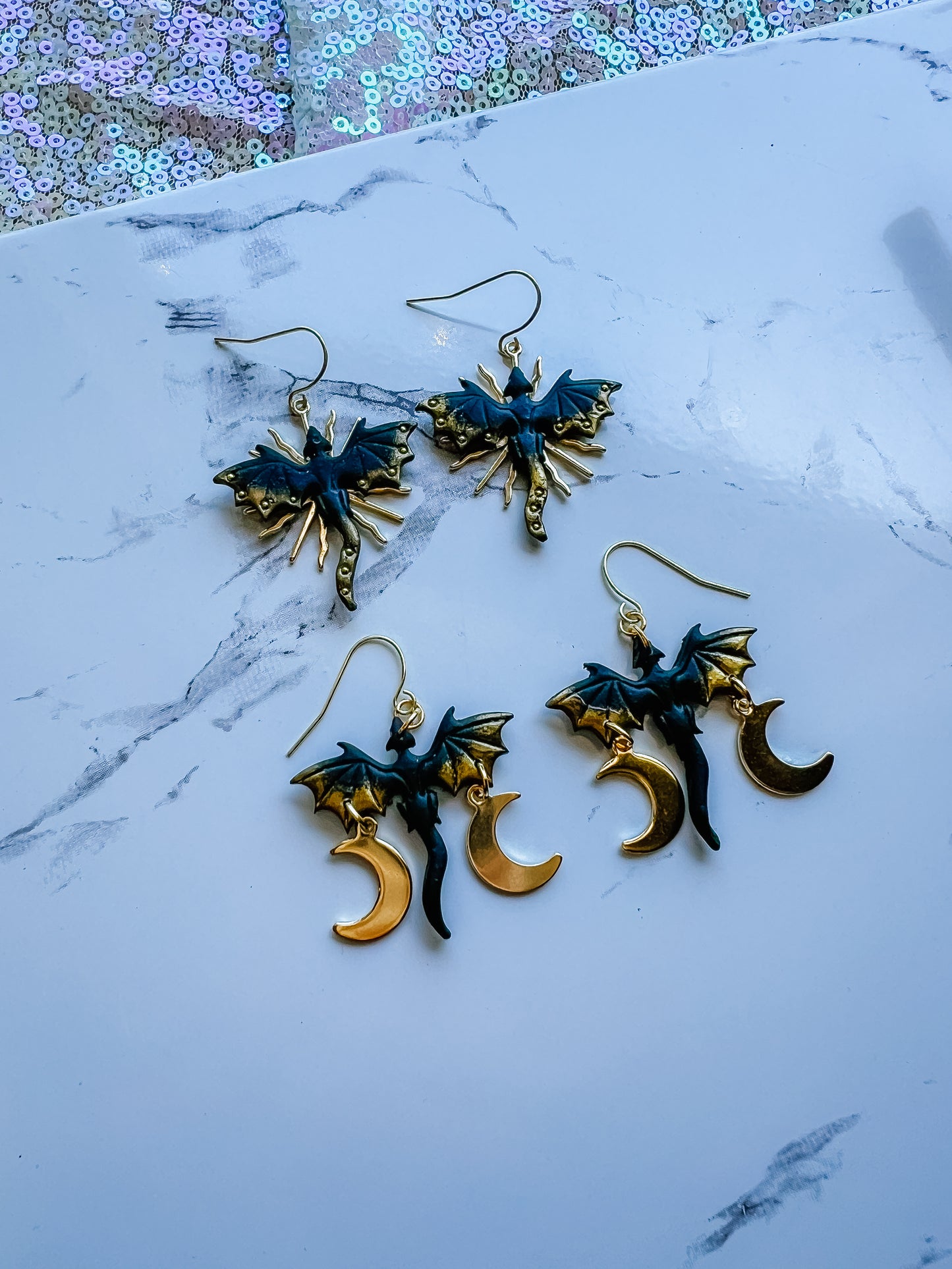 Golden Moon Sunburst Dragon Dangles