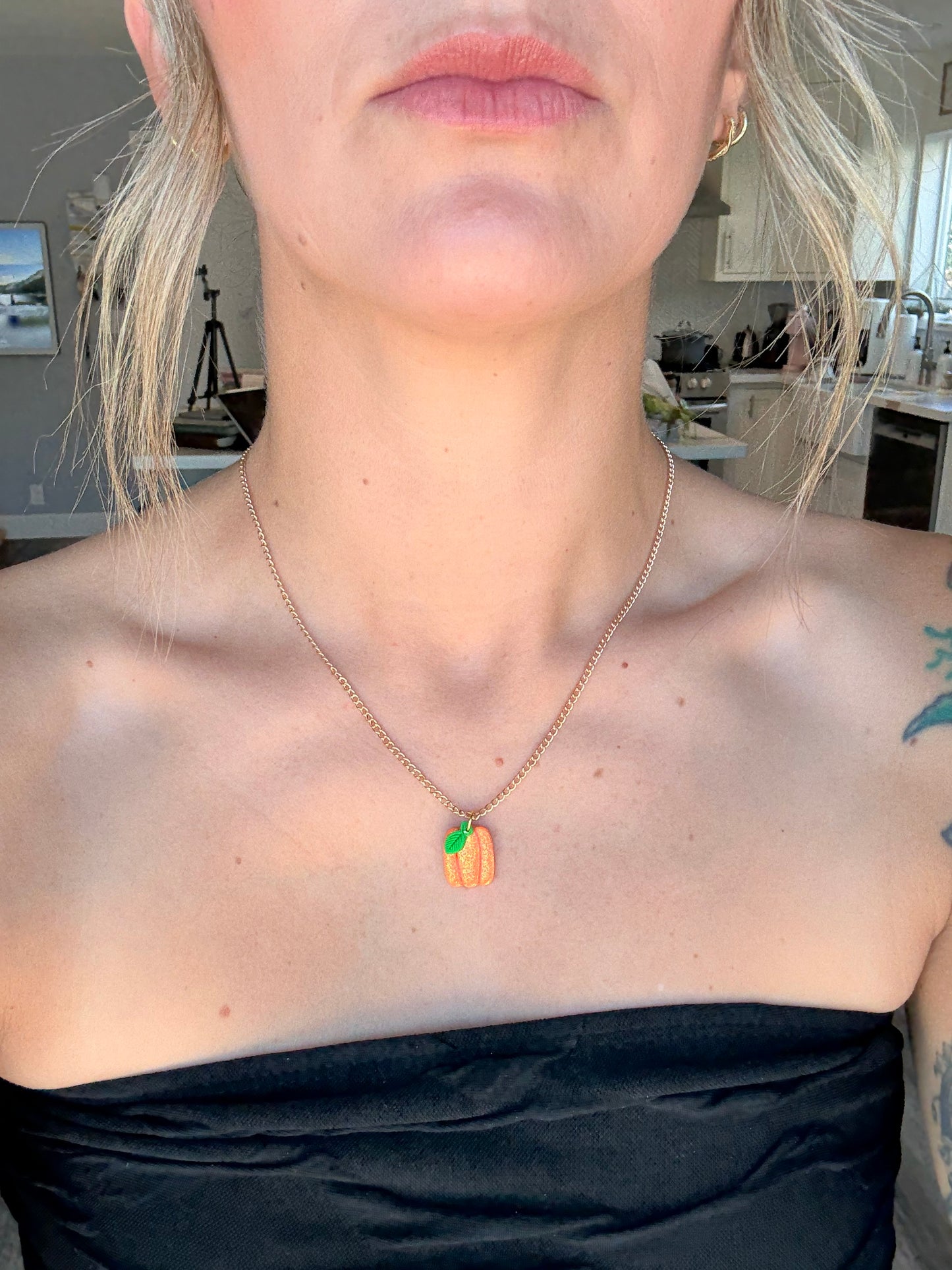 Glitter Pumpkin Earrings and Necklace