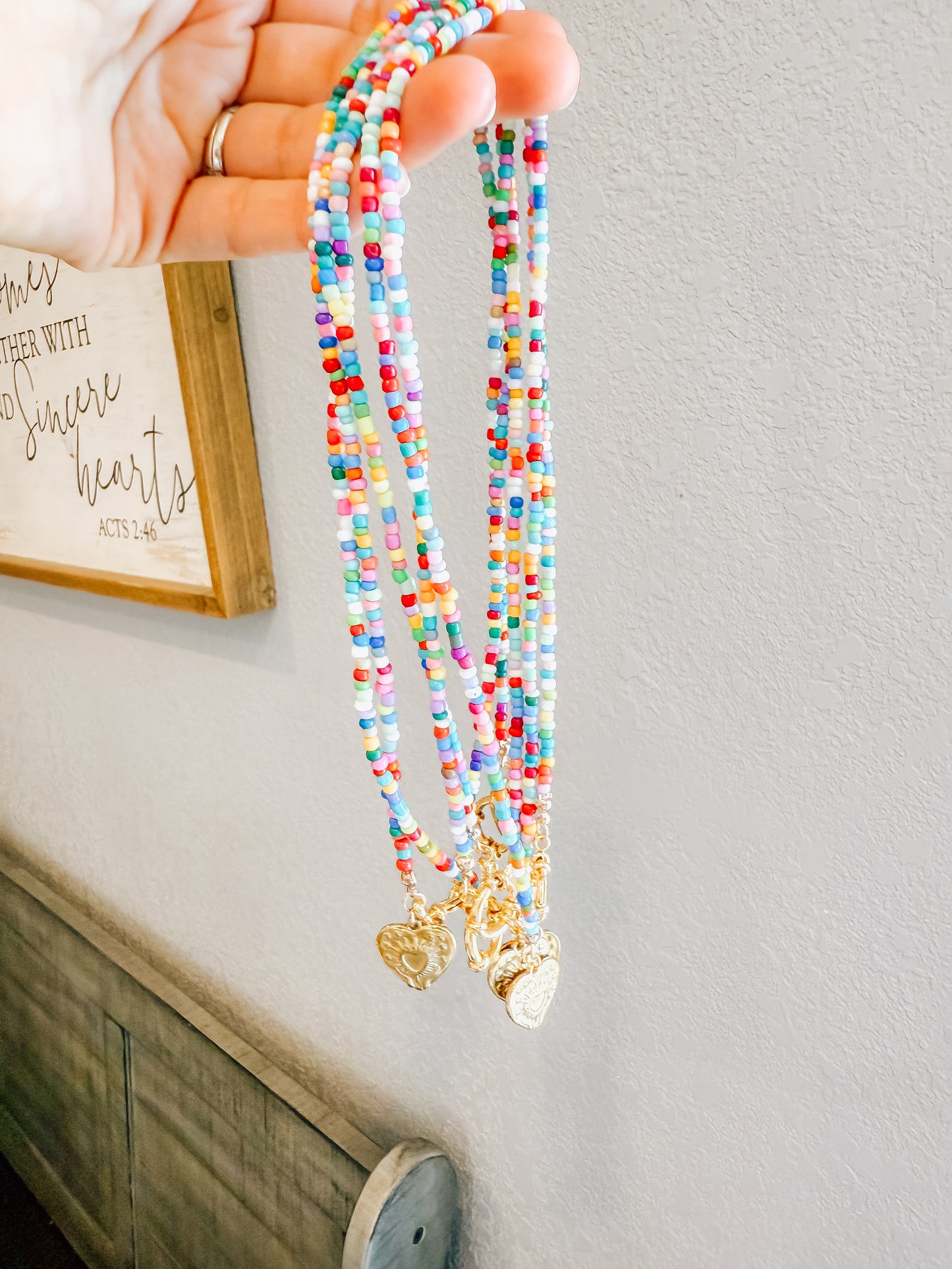 Rainbow beaded heart charm necklace
