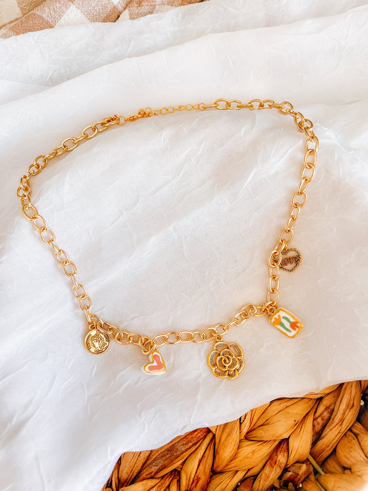 Rose Charm Necklace - Chunky Chain