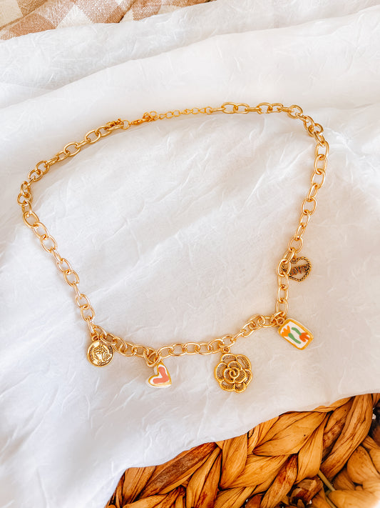 Rose Charm Necklace - Chunky Chain