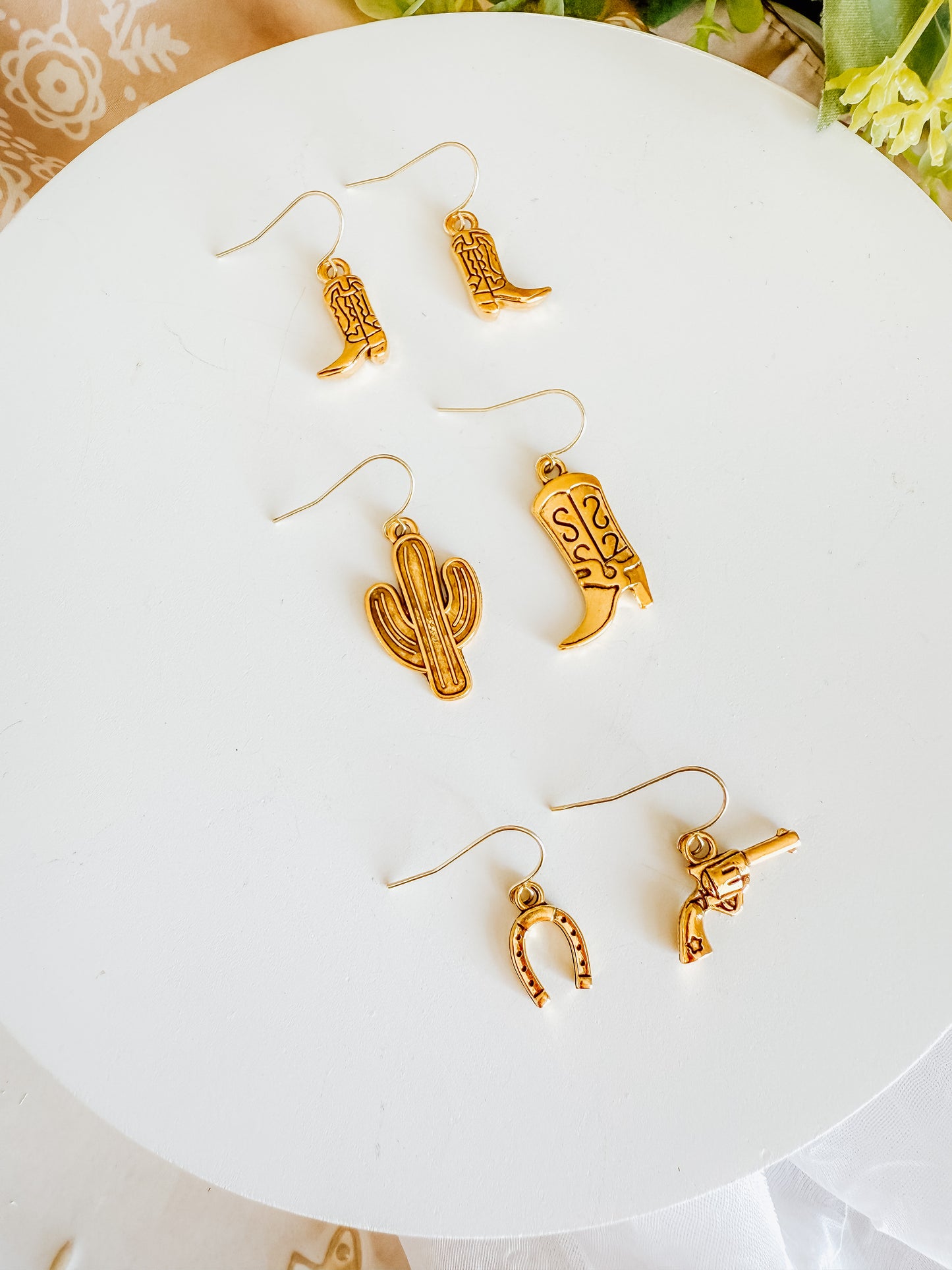 Minimalist Gold Charm Cowboy Earrings