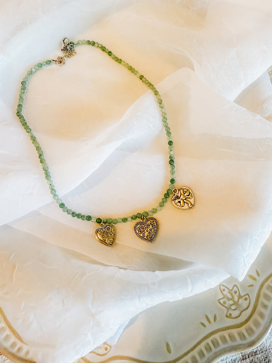 Beaded Green Heart Charm Necklace