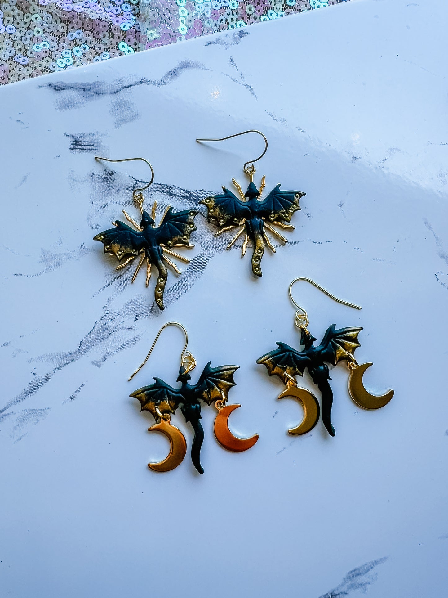 Golden Moon Sunburst Dragon Dangles