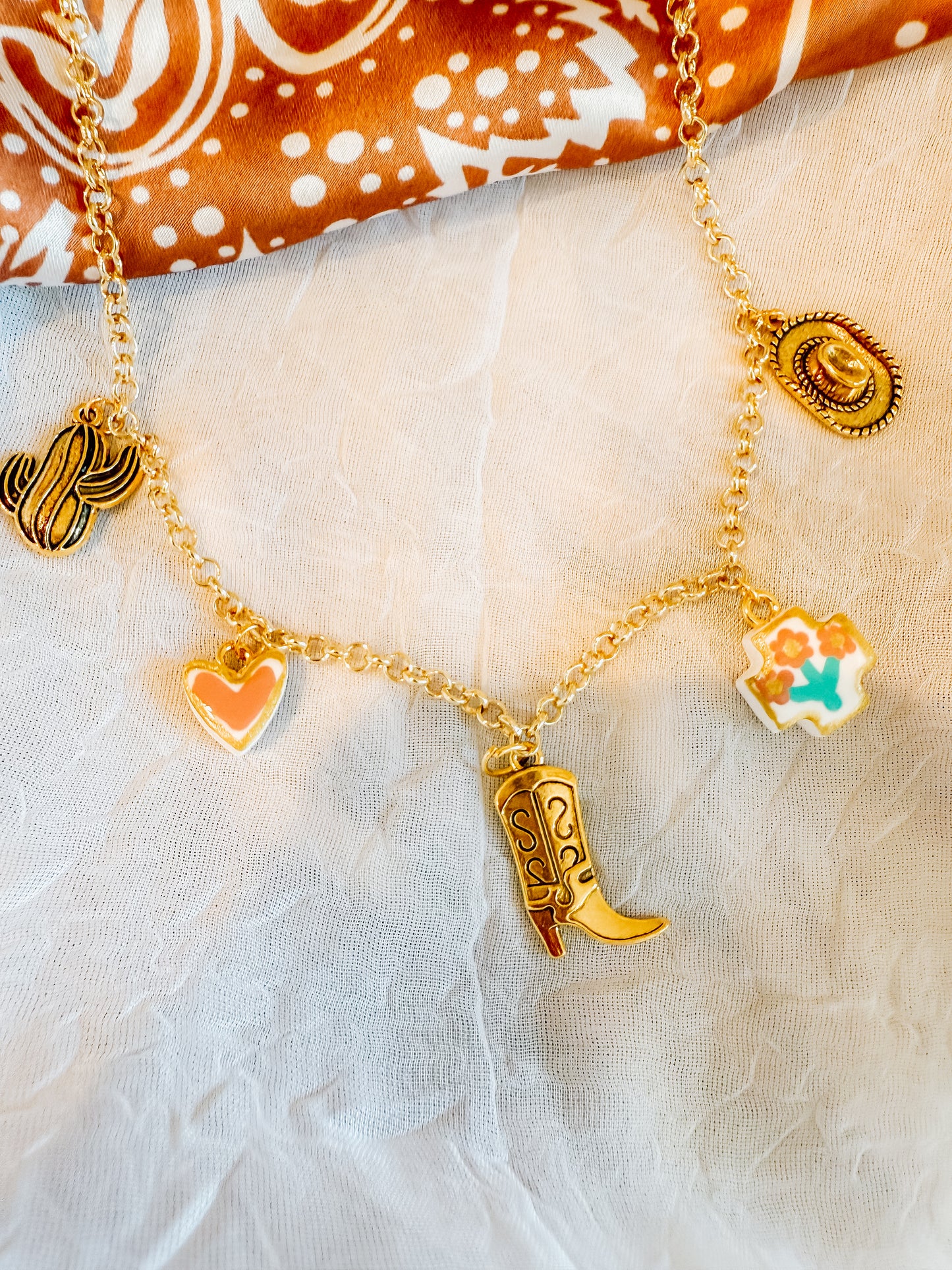 Cowboy Boot & Heart Charm Necklace