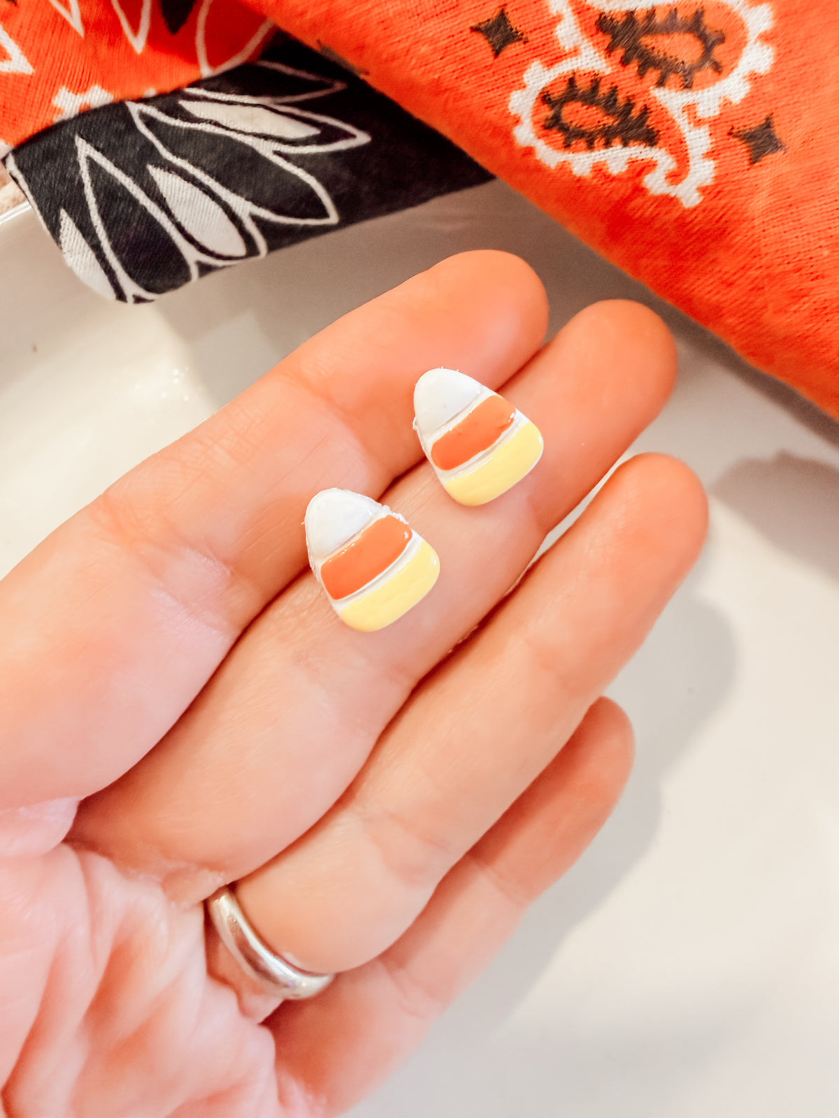 Mini Candy Corn, Pumpkin & Cat Halloween Studs