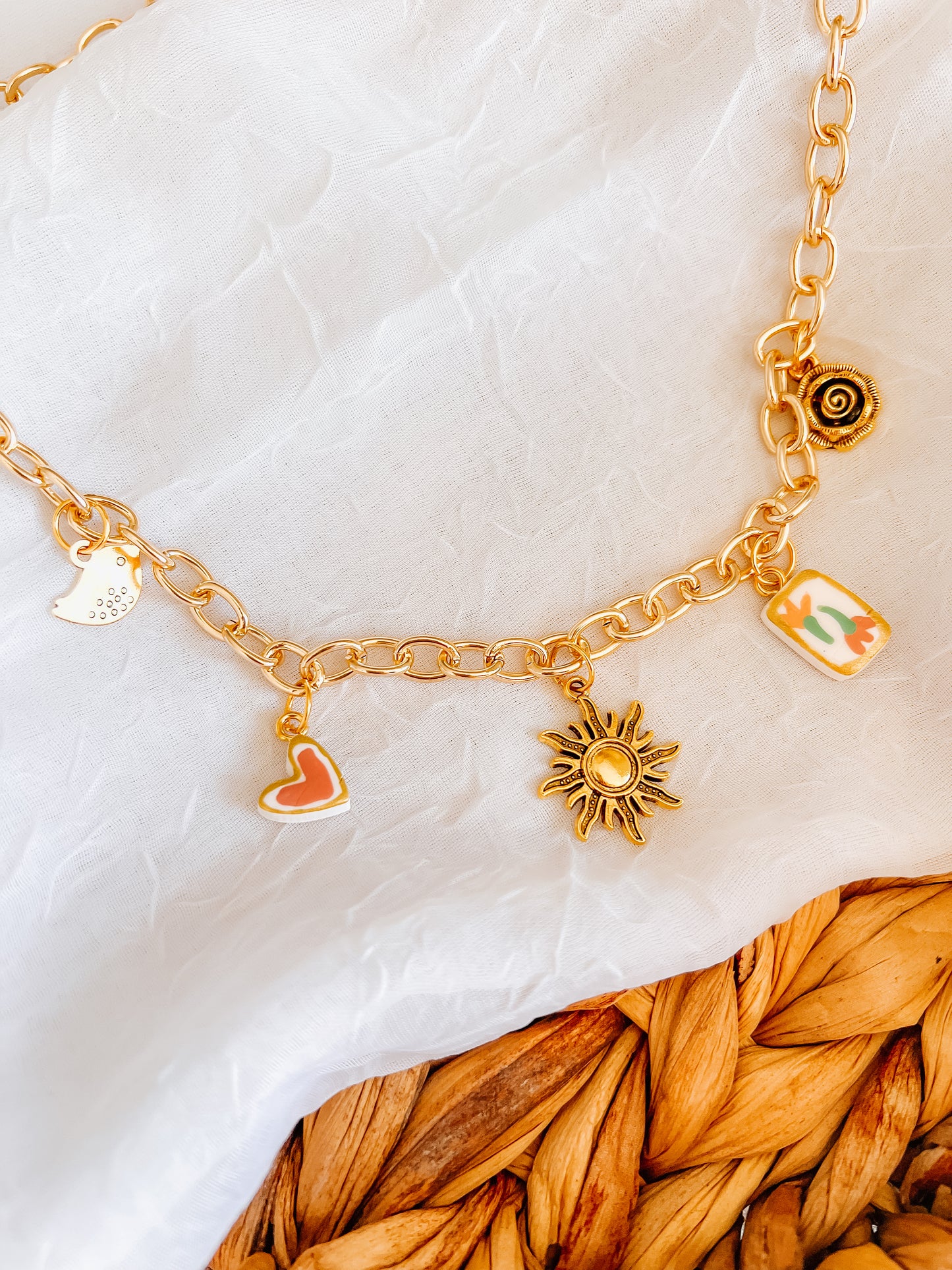 Sunburst Charm Necklace - Chunky Chain