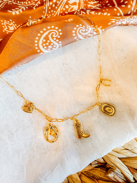 Cowboy Boot & Hat Gold Charm Necklace