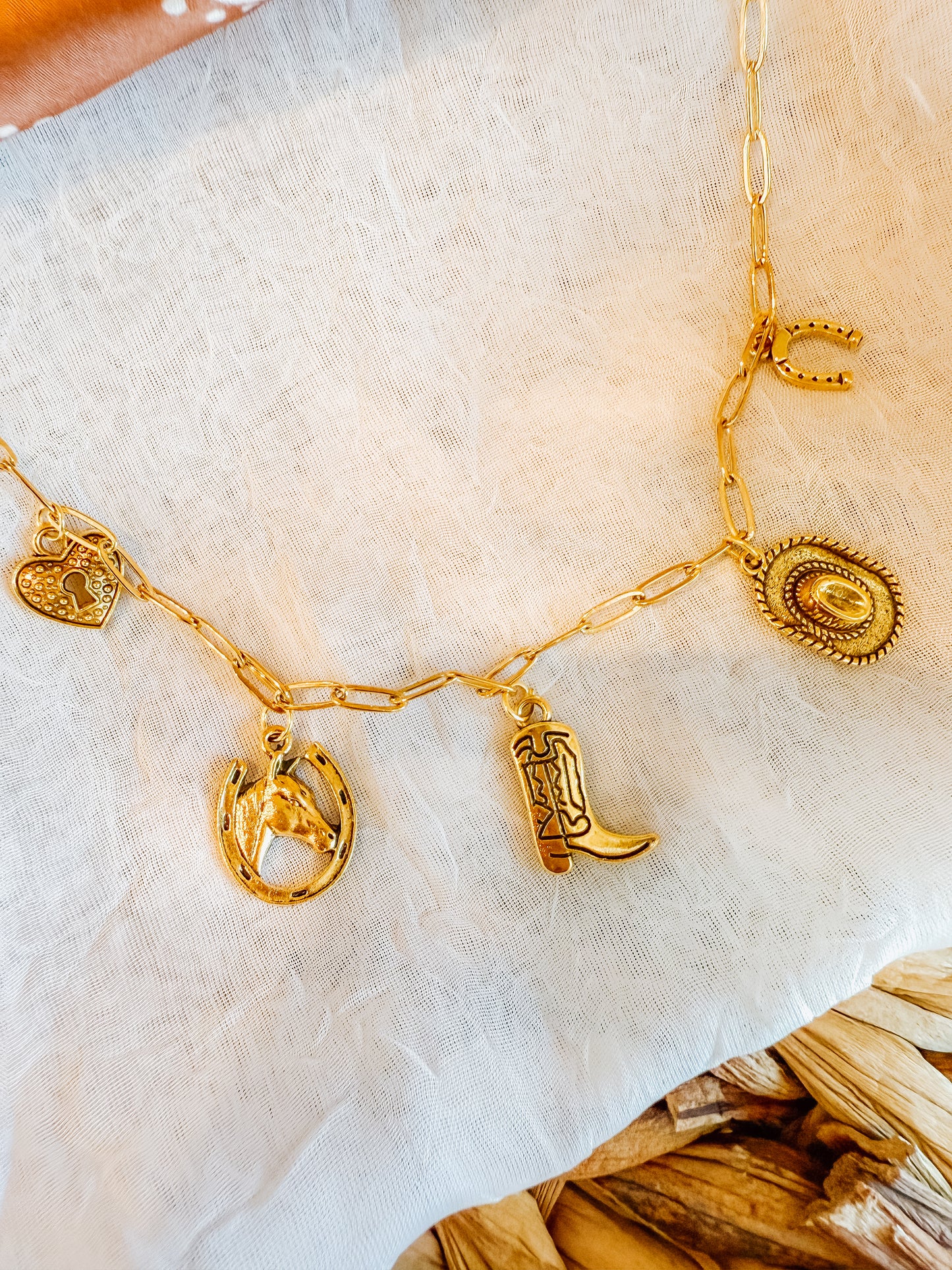Cowboy Boot & Hat Gold Charm Necklace