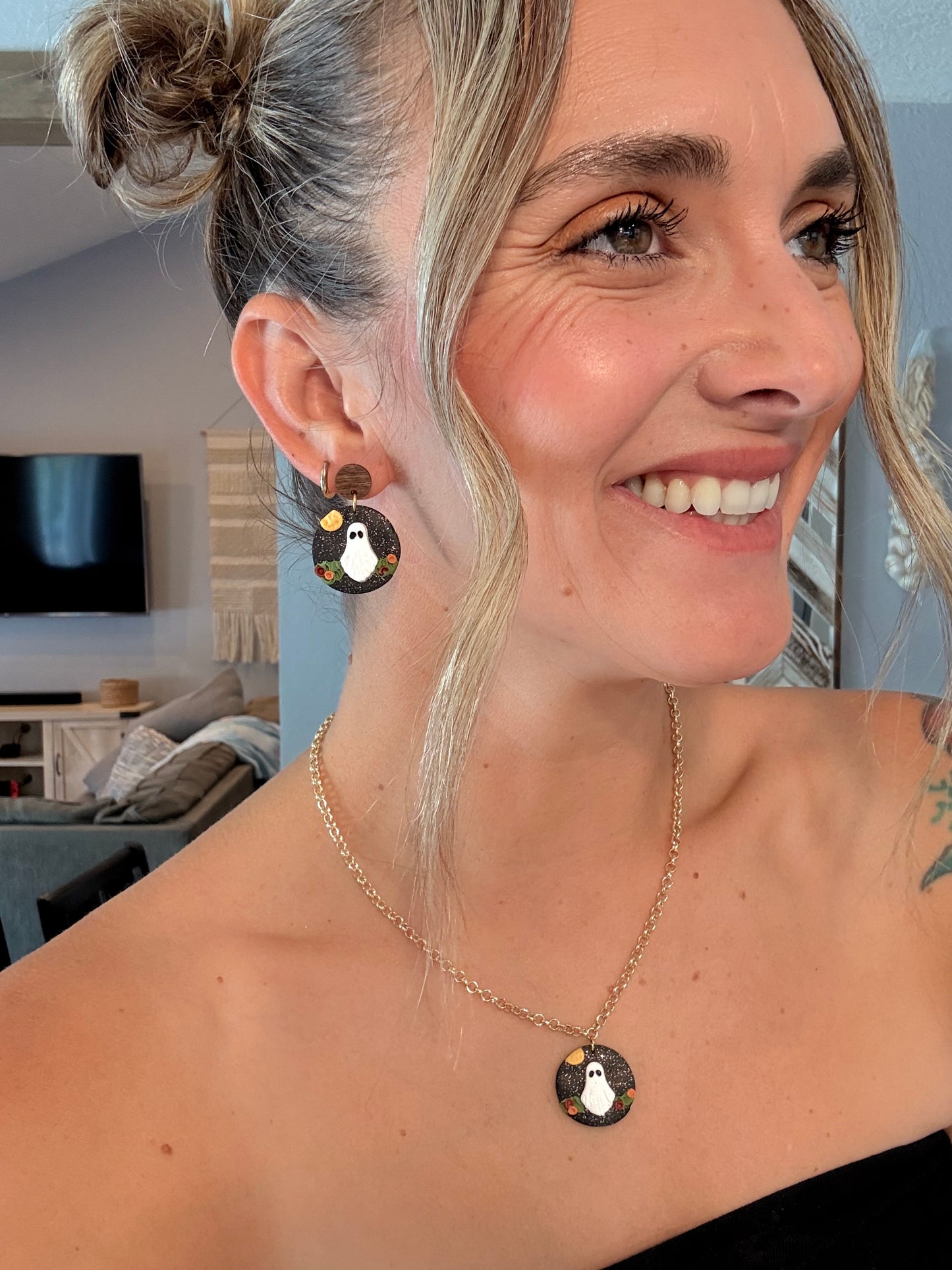 Ghost in the Flowers Earrings and Necklace