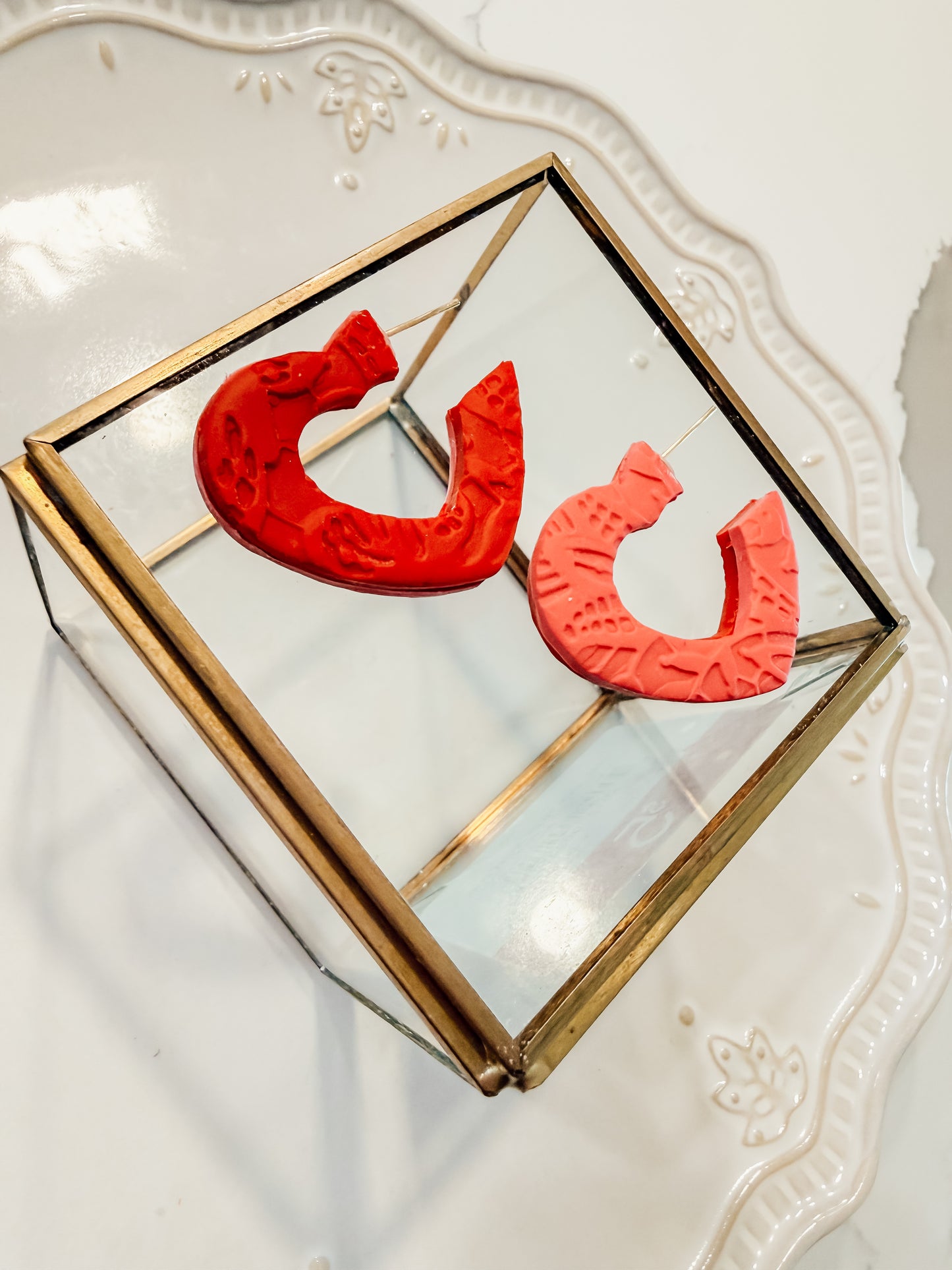 Pink & Red Lace Heart Hoops