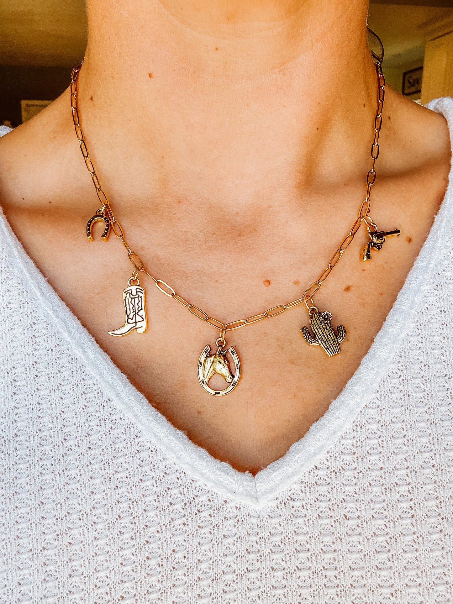 Horsey Cactus Gold Charm Necklace
