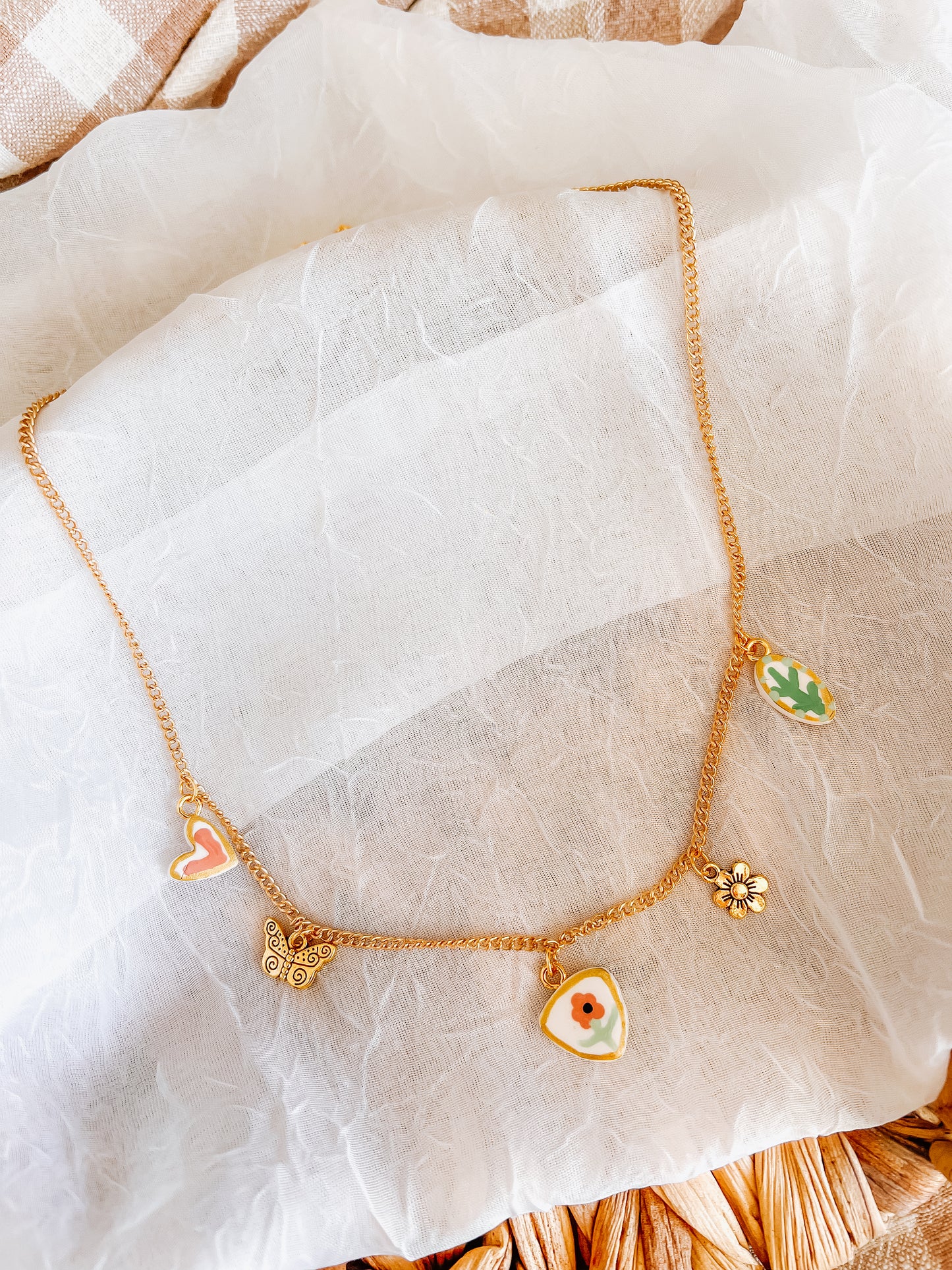 Pink Flower Charm Necklace - Small Chain